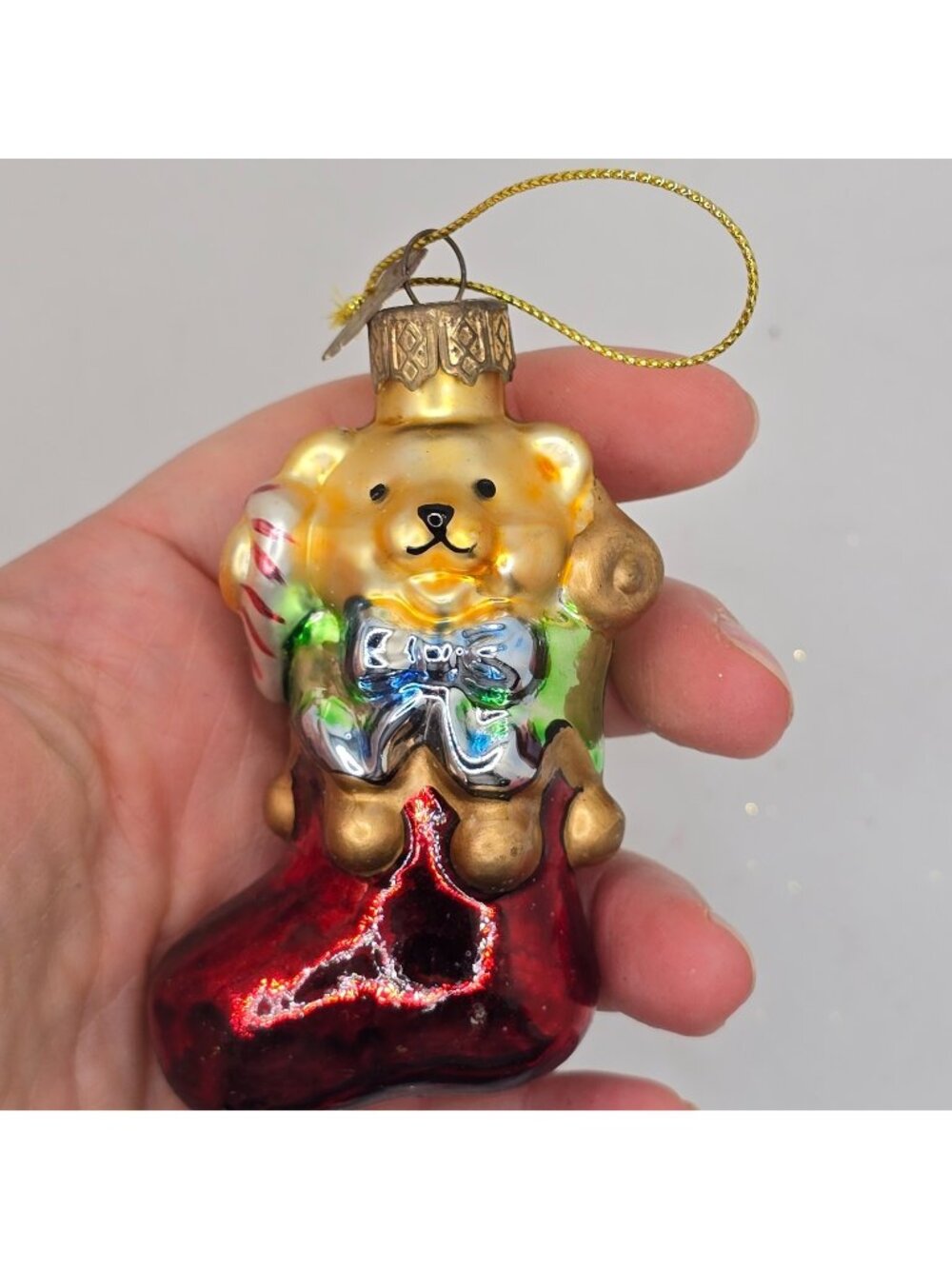 Christmas Ornament Glass Teddy Bear Stocking Thomas Pacconi Museum Series 2003